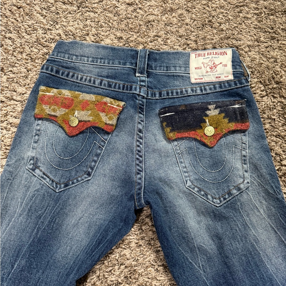 True Religion Blue Jeans Ricky with Patterned Pockets